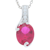 Oval red ruby sterling silver pendant with moissanite accent, showcasing elegance and luxury.